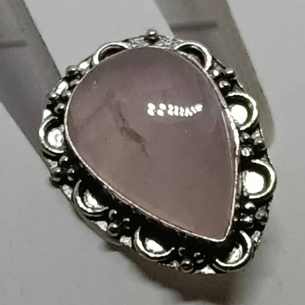 Pink Quartz In .925 Sterling Silver Sz 7.5